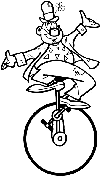 Clown on a unicycle vinyl sticker. Customize on line. Entertainment And Circus 033-0214